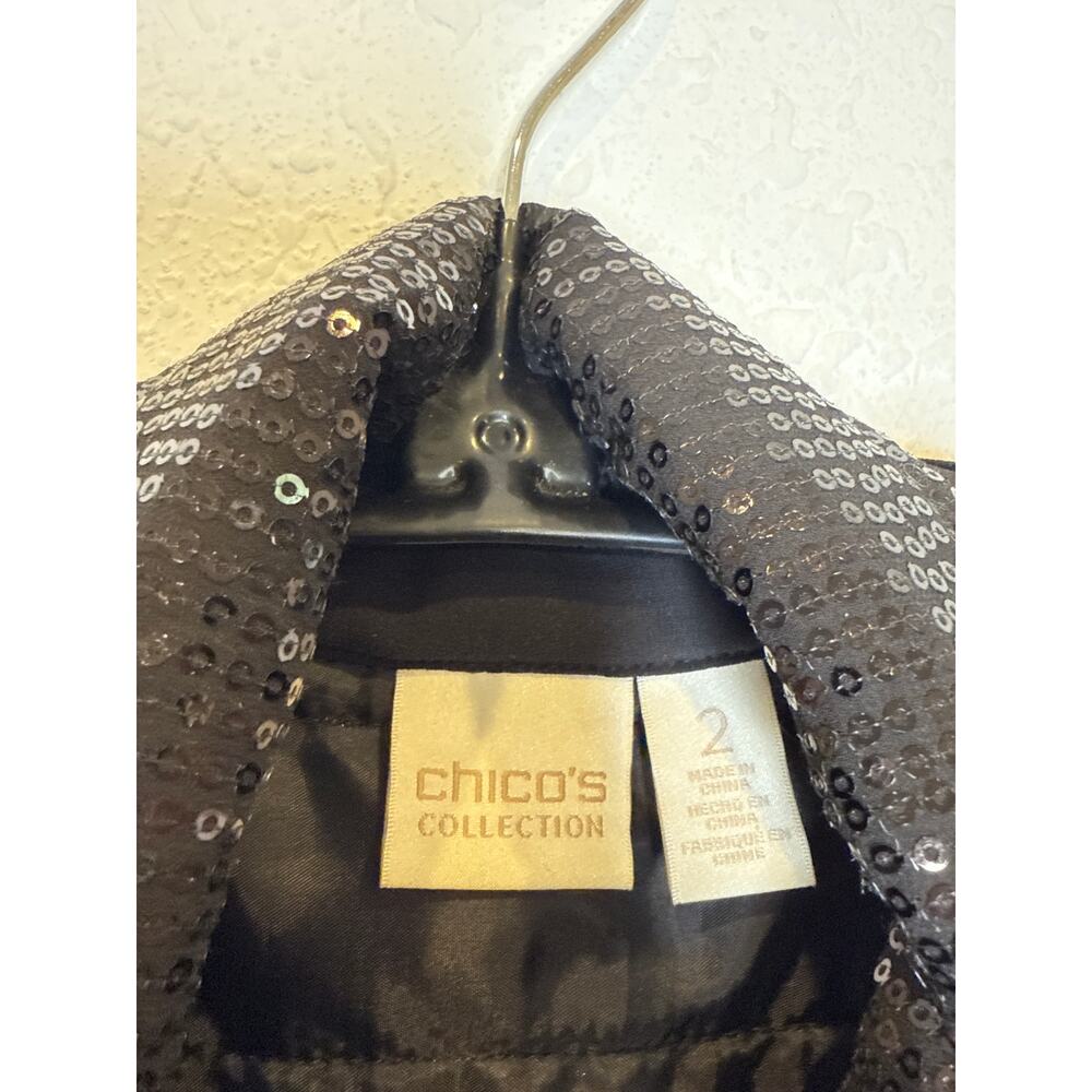 Chico’s Collection Black Sequin Zip Vest EUC Sz US L/12 or Chico’s 2 Polyester - Picture 3 of 10